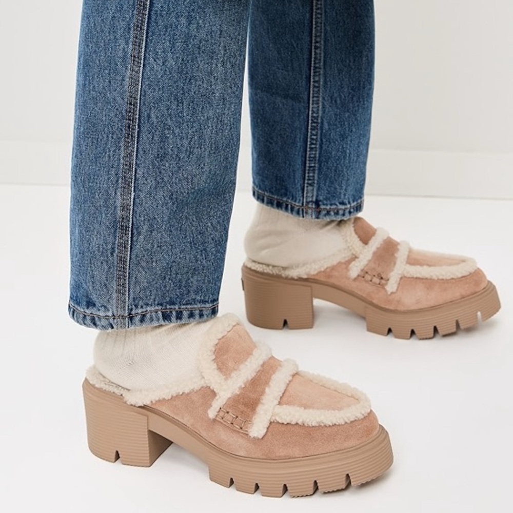 NWOB Stuart Weitzman Lennox Genuine Shearling + Suede Mule - Size 11